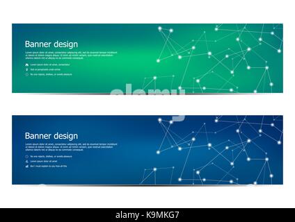 Technologische und wissenschaftliche Banner mit Struktur von molekularen Teilchen und Atom. Polygonale abstrakt Hintergrund. Vector Illustration. Stock Vektor