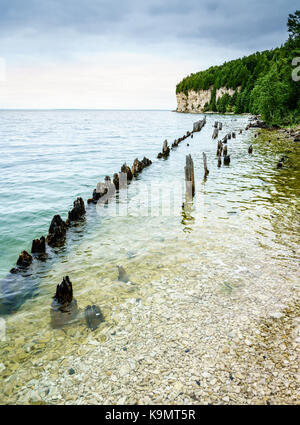 Reste der Docks in Fayette historische Stadt in Michigan Stockfoto