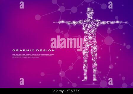 Abstrakte menschliche Körper mit Molekülen DNA. Medizin, Wissenschaft und Technologie. Vector Illustration. Stock Vektor
