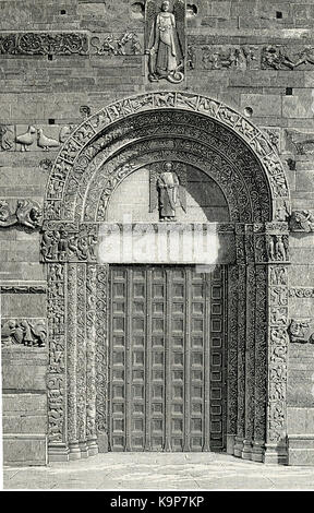 Pavia Porta principale della Basilica di San Michele Maggiore xilografia di Barberis Stockfoto