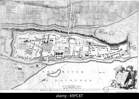 Plan der Stadt und Befestigungsanlagen von Montreal oder Ville Marie in Kanada 1758 Stockfoto