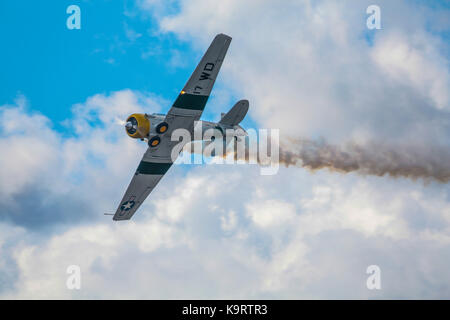 John Collver schwebt über den Flug Linie in einer AT-6 Texan "Krieg Hund" Während seine Leistung bei der Marine Corps Air 2017 Zeigen an der MCAS Miramar Air Show Stockfoto