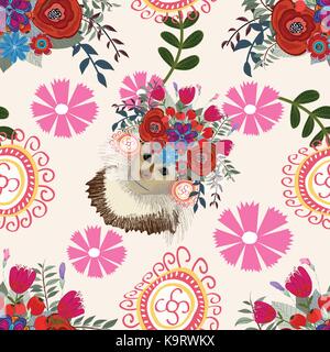 Monkey floral background Pattern, Blume, nahtlose Stock Vektor