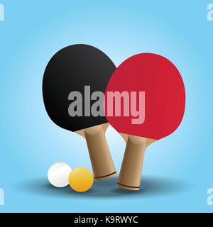 Zwei Schläger Design für Tischtennis spielen auf hellblauem Hintergrund, Vector Illustration. Stock Vektor