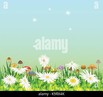 Sommer wiese Hintergrund mit weißen Gänseblümchen Blumen Stock Vektor