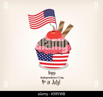 Grußkarte mit Flagge. Amerikanische patriotische themed Cupcake für den 4. Juli 13. Stock Vektor
