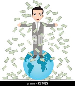 Erfolgreiche Geschäftsleute auf dem Dach der Welt, und Geld Regen Stock Vektor