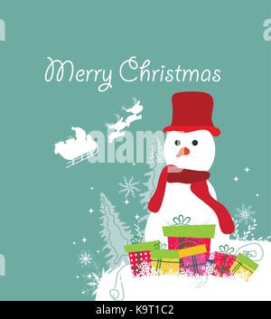 Weihnachtskarte mit Schneemann und Geschenk Stock Vektor