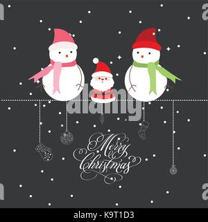 Frohe Weihnachten mit Weihnachtsmann und Schneemann Stock Vektor