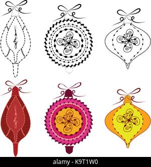 Weihnachtskugeln Skizzen und bunte Stock Vektor