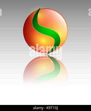Vector Illustration der orange Kreis Emblem mit S-förmiger grün Abbildung Innenseite Stock Vektor