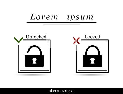 Vector Illustration der geöffneten und geschlossenen Schlosssymbol isoliert auf Weiss. Stock Vektor