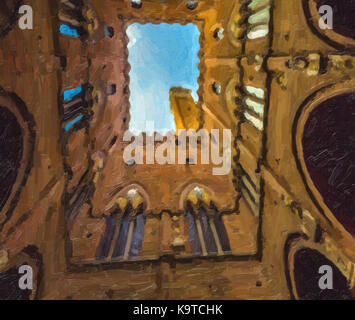 Architektonische Wunder der alten Gebäude der mittelalterlichen Stadt Siena, Toskana, Italien Stockfoto