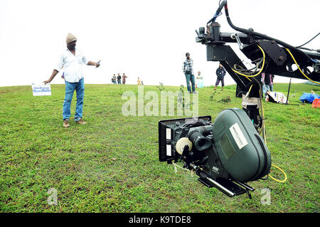 Film Crew vor Ort Filmaufnahmen Stockfoto