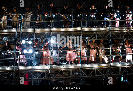 Mailand, Italien. 23 Sep, 2017. Modelle Kreationen von Fashion House Antonio Marras während der Mailand Fashion Week Frühjahr/Sommer 2018 in Mailand, Italien, Sept. 23, 2017. Credit: Jin Yu/Xinhua/Alamy leben Nachrichten Stockfoto