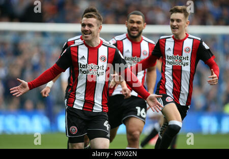 JOHN FLECK FEIERT ZIEL SHEFFIELD WEDNESDAY FC V SHEFF HILLSBOROUGH Sheffield, England, 24. September 2017 Stockfoto