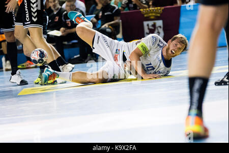 Leon, Spanien. 24. September, 2017. Diego Piñeiro (Gelenk, CB Ademar Leon) während der Handball Match von 2017/2018 EHF Champions League zwischen CB Ademar Leon und Kadetten Schaffhausen im Sportzentrum am 24. September 2017 in Leon, Spanien. © David Gato/Alamy leben Nachrichten Stockfoto