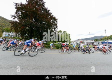 Bergen, Norwegen. 24. September, 2017. Etwaige Sieger Peter Sagan in der Slowakei blieb innerhalb der Haufen seine Bemühungen für später im Rennen zu speichern. Credit: Kjell Eirik Irgens Henanger/Alamy leben Nachrichten Stockfoto