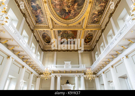 Bankettsaal, Blick bis zur Decke von Peter Paul Rubens, Palladianischer Stil, Bankettsaal, Whitehall, Westminster, London, Großbritannien Stockfoto