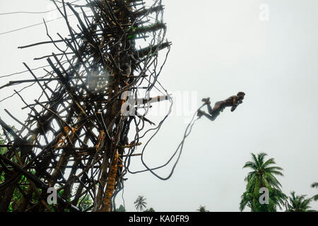 Land tauchen, Naghol Zeremonie im Dorf Rangsuksuk, Insel von Pfingsten, Vanuatu, Südsee, Ozeanien Stockfoto