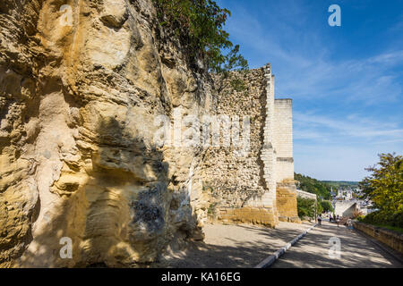 Details der Felswand und's Chateau Steinmauern - Frankreich. Stockfoto