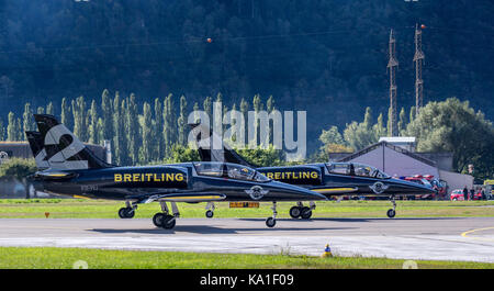 Breitling Jet Team, L 39 Albatros bei Start, Sion Airshow, Sion, Wallis, Schweiz Stockfoto