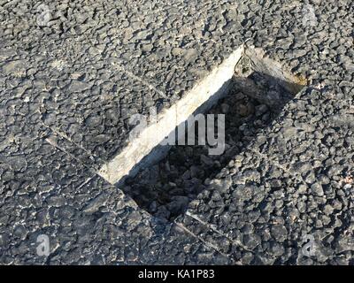 Ort der Probe von Asphalt Beschichtung. Kern Stockfoto