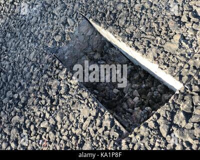 Ort der Probe von Asphalt Beschichtung. Kern Stockfoto