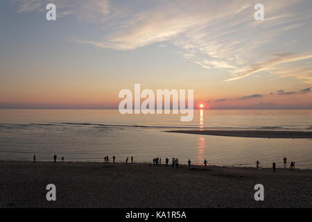 Sonnenuntergang am Strand, hörnum, Sylt, Schleswig-Holstein, Deutschland Stockfoto