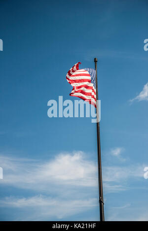 Skyline von Chicago. Union Flag am Navy Pier Point Stockfoto