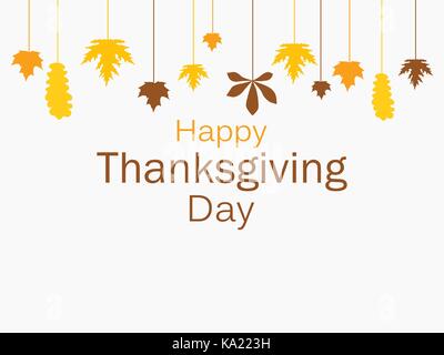 Happy Thanksgiving Day Grußkartenvorlage. Hängende Blätter, eine Girlande der Blätter im Herbst. Festival Plakat. Vector Illustration Stock Vektor