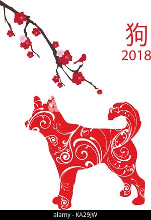 Vector Illustration eines floral red dog Chinesischer Kalender neue Jahre Symbol. Stock Vektor