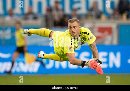 Das 1:0 fiel Mark FLEKKEN (DU) Aktion, Fussball 2. Bundesliga, 8. Spieltag MSV Duisburg (DU)-Holstein Kiel (KI), am 22.09.2017 in Duisburg/Deutschland. | Verwendung weltweit Stockfoto