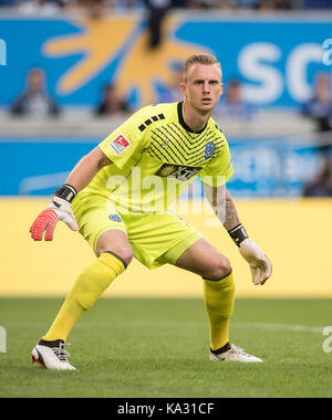 Das 1:0 fiel Mark FLEKKEN (DU), Aktion, Fussball 2. Bundesliga, 8. Spieltag MSV Duisburg (DU)-Holstein Kiel (KI) 1:3, am 22.09.2017 in Duisburg/Deutschland. | Verwendung weltweit Stockfoto