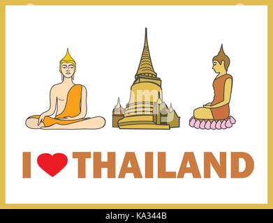 Ich liebe Thailand, Buddha und Stupa, Vektor, Abbildung Stock Vektor