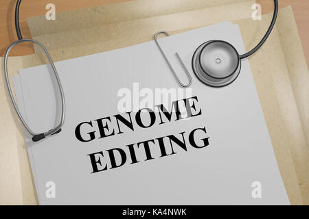 3D-Darstellung der "Genom bearbeiten" Titel auf ein medizinisches Dokument Stockfoto