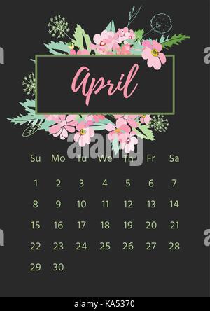 Vintage floral Kalender 2018 Stock Vektor