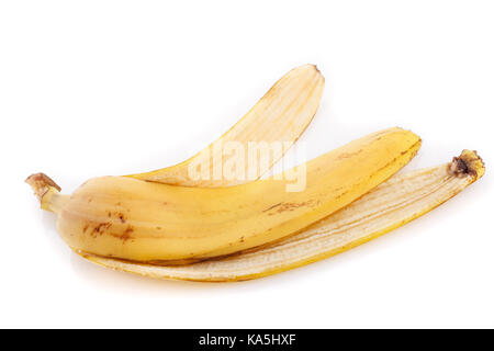 Bananenschale auf weißem Hintergrund Nahaufnahme Stockfoto