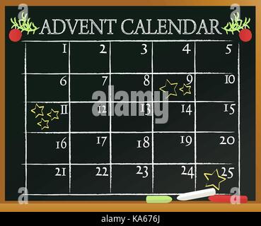 Weihnachten blackboard Hintergrund mit Adventskalender Stock Vektor
