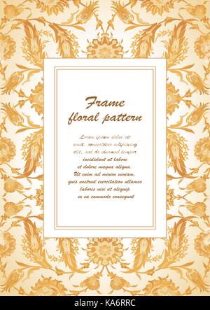 Arabesque Vintage-dekor kunstvolle Muster für Design Template vector. Östlichen Motiv. Orientalisch blumigen Rahmen mit Platz für Text. Gold weiße Blumen für sa Stock Vektor