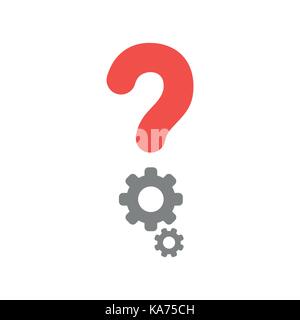 Vector Illustration der roten Fragezeichen und grauen Gänge Symbol auf weißem Hintergrund mit flachen Design Style. Stock Vektor