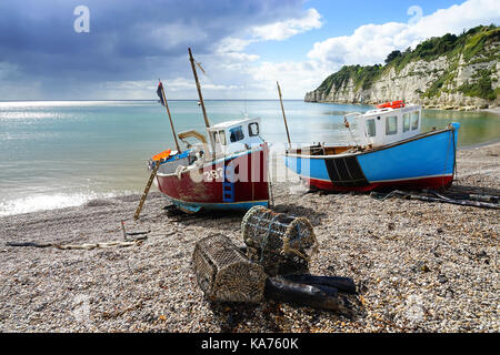 Fischerboote am Strand von Bier in Devon (1) Stockfoto