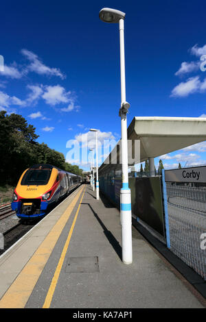 East Midlands Meridian Einheit, 222 009 in Corby, Northamptonshire County, England; Großbritannien; UK Stockfoto