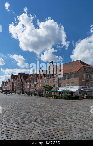 Historische Giebelhäuser, am Sande, Lüneburg, Niedersachsen, Deutschland Stockfoto