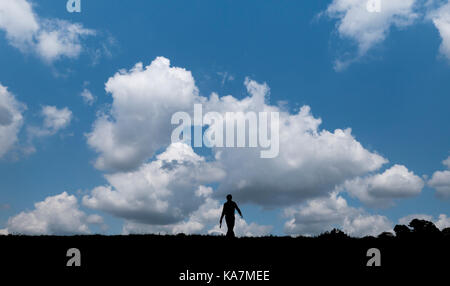 Silhouette einer Walker in Hampstead Heath Stockfoto