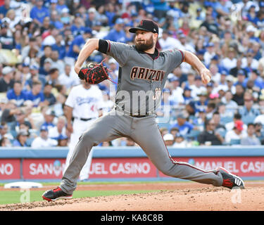 Los Angeles, Kalifornien, USA. September 2017. Robbie Ray (Diamondbacks) MLB : Arizona Diamondbacks Starting Pitcher Robbie Ray Pitches im vierten Inning während des Major League Baseballspiels gegen die Los Angeles Dodgers im Dodger Stadium in Los Angeles, Kalifornien, USA. Quelle: Hiroaki Yamaguchi/AFLO/Alamy Live News Stockfoto