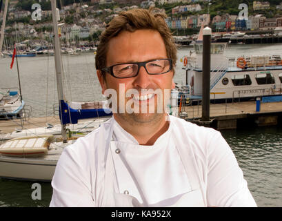 Koch und Gastwirt mitch Tonks der Seepferdchen Restaurant, Dartmouth, Devon, Großbritannien Stockfoto