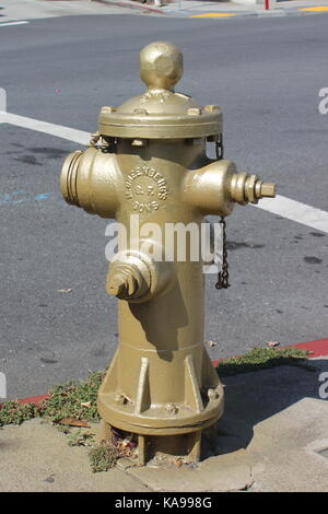 Golden Hydrant, Mission District, San Francisco, Kalifornien Stockfoto