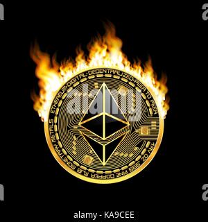 Crypto Währung des Astraleums golden Symbol auf Feuer Stock Vektor