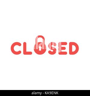 Flaches Design Stil Vector Illustration Konzept der Roten geschlossen Text mit Vorhängeschloss Rot auf weißem Hintergrund. Stock Vektor